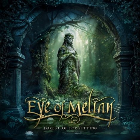 "Eye of Melian" und "Forest of Forgetting." Eine verwitterte Statue steht im Zentrum eines dichten, mystischen Waldes.