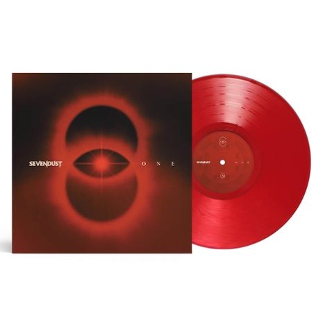 SEVENDUST ONE. Schwarzes und rotes Kreismuster. Rote Vinyl-Schallplatte.