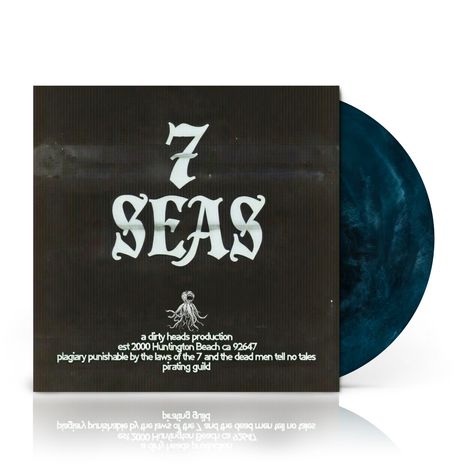 "7 SEAS", "a dirty heads production", "Huntington Beach ca 92647". Dunkles Cover, Vinyl in Blau- und Grüntönen.