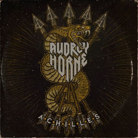 Text: "AUDREY HORNE" über "ACHILLES". Illustration einer Schlange, die um Pfeile gewickelt ist.