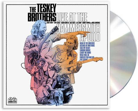 "The Teskey Brothers Live at the Hammersmith Apollo." Zwei Musiker spielen Gitarre, umgeben von weiteren Szenen. CD sichtbar.