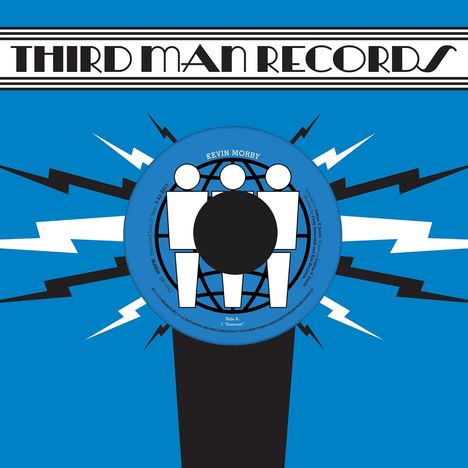 "THIRD MAN RECORDS" oben, "KEVIN MORBY" auf einem blauen Kreis. Illustration: Drei Figuren vor einem schwarzen Kreis.