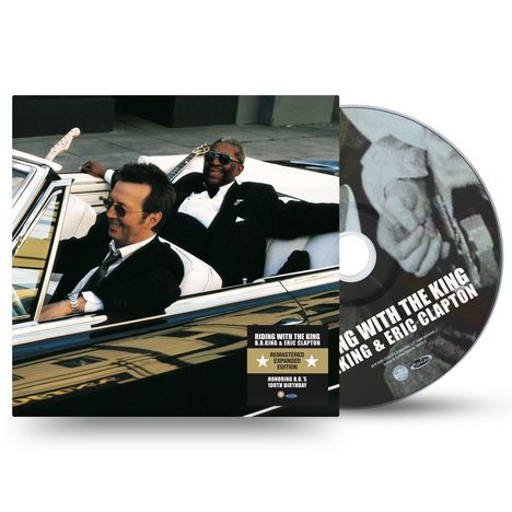 "RIDING WITH THE KING B.B. KING & ERIC CLAPTON" auf CD und Cover. Zwei Männer in einem Auto, beide lächelnd.