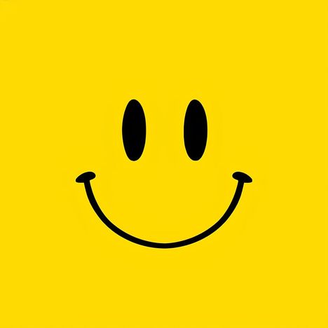Ein gelbes Logo mit einem einfachen, schwarzen Smiley-Gesicht: zwei ovale Augen und ein breites, gebogenes Lächeln.