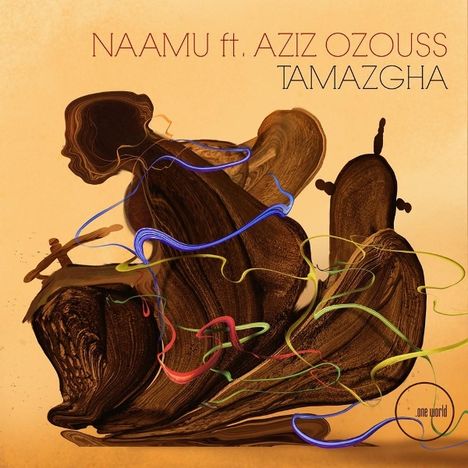 "NAAMU ft. AZIZ OZOUSS TAMAZGHA" steht oben. Abstrakte, fließende Formen und Farben auf beigem Hintergrund.