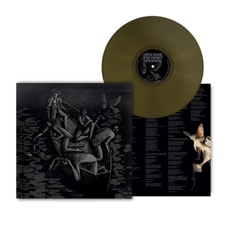Auf der Schallplatte steht: "Opus Kink The Sweet Goodbye". Ein Boot mit menschlichen Figuren und Tieren in Schwarz-Weiß.