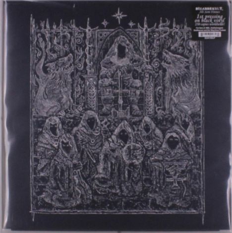 "BIARREXIT" und "1st pressing on black vinyl" oben rechts. Illustration: Kapuzenfiguren, Thron, zwei Wölfe.