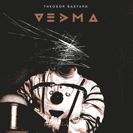 Text: "Theodor Bastard". Illustration eines Astronauten mit Rissen in seinem Gesicht.