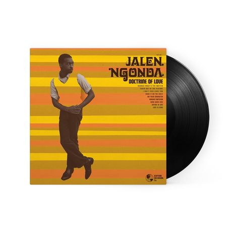 "Jalen Ngonda, Doctrine of Love" steht auf einem Cover mit einem Mann auf gestreiftem gelb-orange Hintergrund.