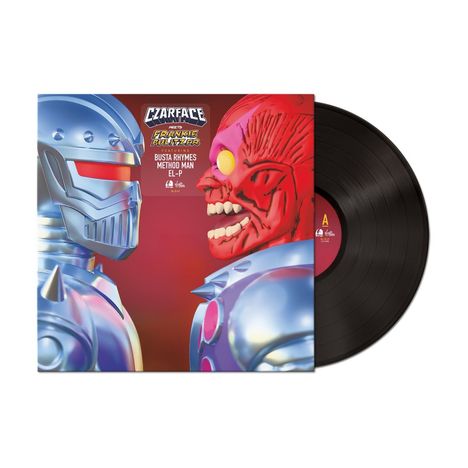 Text: "Czarface meets Frankie Pulitzer featuring Busta Rhymes, Method Man, El-P."  
Illustration mit zwei futuristischen Masken.