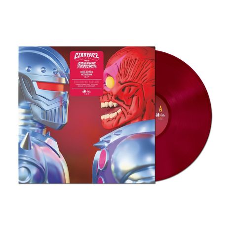 „Czarface“ oben, unten „Exclusive Variant“ und „Translucent Red Blood Vinyl“. Zwei Roboter, vinylrot.