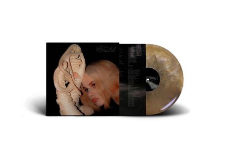 "Textures" und "Twisted" sind prominent. Frau mit blonden Haaren, Handschuhen und Schlange, in Vinyl-Album-Cover-Design.