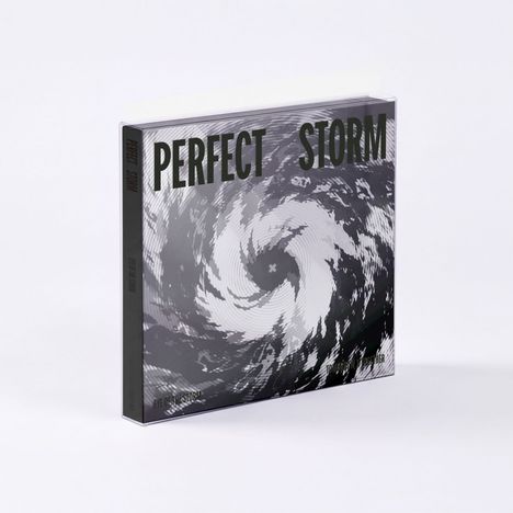 „PERFECT STORM“ steht in großen Buchstaben über einem dunklen, spiralförmigen Wirbelmuster.