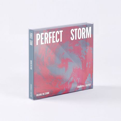 „PERFECT STORM“ prangt in weißen Großbuchstaben. Ein rot-graues Muster dominiert die Vorderseite der CD-Hülle.