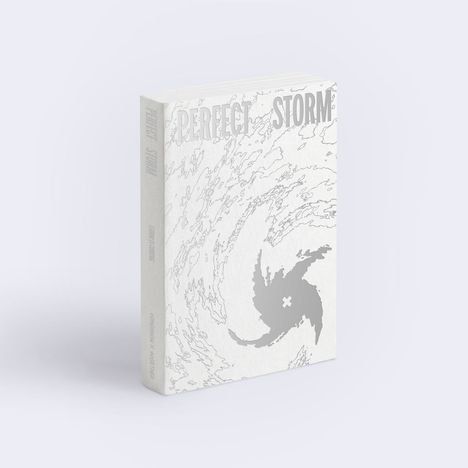 Text "PERFECT STORM" oben, "STORM" seitlich. Illustration eines Wirbelsturms in Grautönen.