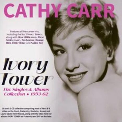 "Cathy Carr" in Großbuchstaben oben. "Ivory Tower" darunter. Schwarz-weißes Porträtfoto einer lächelnden Frau.