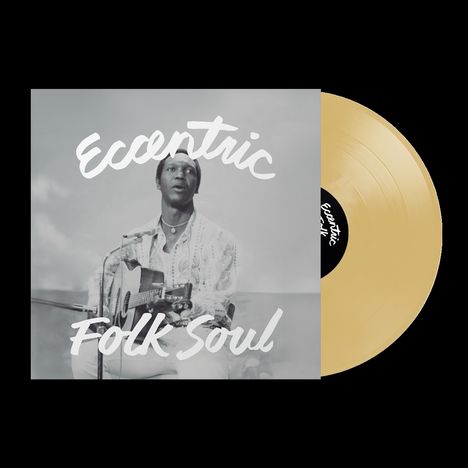 Text: "Eccentric Folk Soul". Eine Person spielt Gitarre, eine goldene Schallplatte ist sichtbar.
