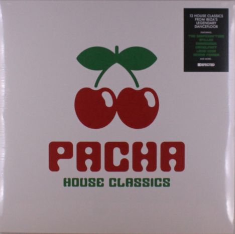 "PACHA HOUSE CLASSICS" in roter und grüner Schrift. Zwei rote Kirschen mit grünem Blatt oben.