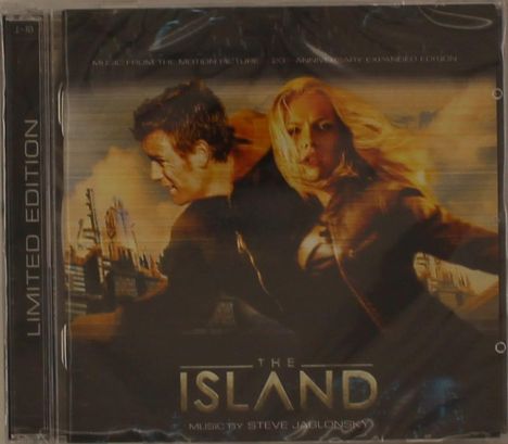 LIMITED EDITION. THE ISLAND. Musik von Steve Jablonsky. Zwei Personen in Bewegung vor futuristischer Stadtkulisse.