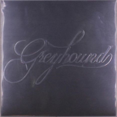 Der Schriftzug „Greyhound“ erscheint kunstvoll gestaltet auf einer dunklen, reflektierenden Oberfläche.