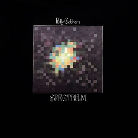 "Billy Cobham" und "SPECTRUM" sind in weißer Schrift auf schwarzem Hintergrund. Eine bunte, pixelartige Illustration ist zentriert.