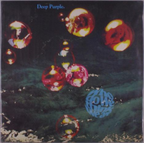 Text: „Deep Purple“, „Who Do We Think We Are“. Farbige Kugeln schweben über einer dunklen, unruhigen Oberfläche.