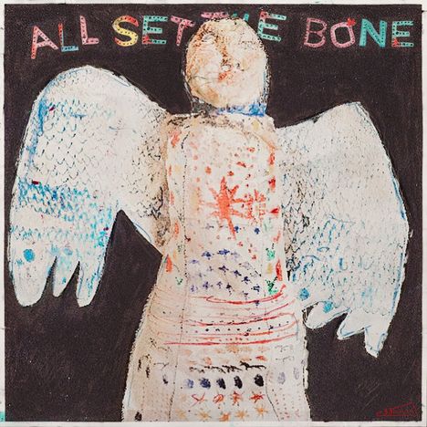Text: "ALL SET THE BONE". Ein stilisierter Engel mit ausgebreiteten Flügeln, verziert mit bunten Mustern.