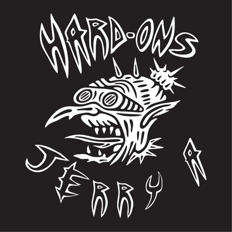 „HARD-ONS“ und „JERRY“ in stilisierter Schrift. Illustration eines lachenden Monsters mit Brille und spitzen Ohren.