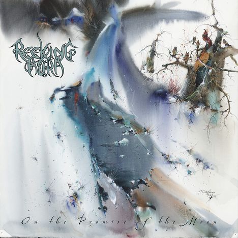 "Resonant Aura" oben links, "On the Promise of the Moon" unten. Abstrakte, winterliche Landschaft mit Bäumen.