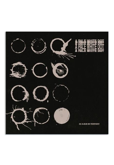 Texte: "A PALE WHITE DOT", "AN ALBUM BY PERIPHERY". 
Abstrakte Kreise in einem Raster auf schwarzem Hintergrund.