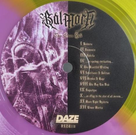 Schwarzer Hintergrund mit gotischer Schrift: "Hal Moritz". Playlist von I bis XII. Lila und schwarz auf Vinyl.