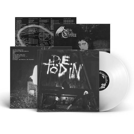 Texte: "Die Tödin", "Ich höre Zeit", "Die Zeit", "Die Welt". 
Eine weiße Vinyl-Schallplatte mit schwarzem Cover.