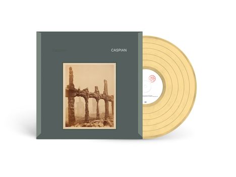 Albumcover: Text "Caspian" und Foto von Ruinen mit Bögen, daneben eine gelb-transparente Schallplatte.