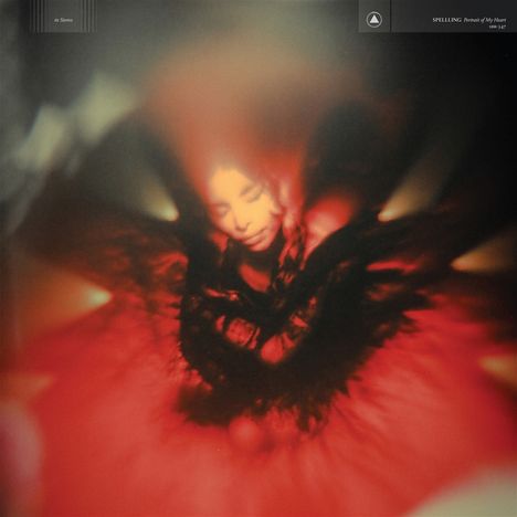 "SP★LLING, Portrait of My Heart, SJR-347, In Stereo" oben. Rotes, verschwommenes Gesicht in abstrakten Formen.