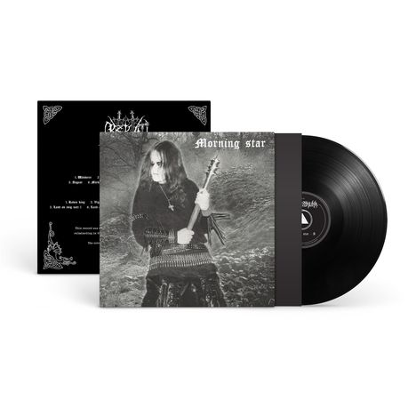 "Morning star" in gotischer Schrift, schwarz-weißes Cover mit Person in düsterer Kleidung, die eine Gitarre hält. Vinyl-Platte.