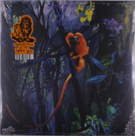 Texte: "WE ARE Together again." Ein Löwen-Logo und ein orangefarbener Affe im dichten Wald.