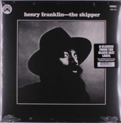 Text: "henry franklin—the skipper" und "A CLASSIC FROM THE BLACK JAZZ LABEL". Schwarz-weißes Porträt eines Mannes mit Hut.