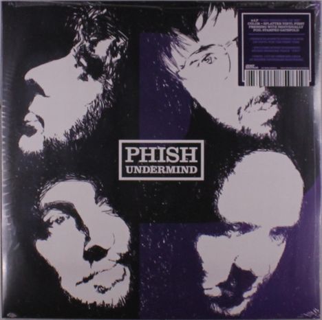 Aufschrift: "Phish Undermind". Vier stilisierte Gesichter von Männern in Schwarzweiß.