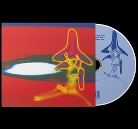 Links ein farbenfrohes Cover mit abstrakter Figur auf rotem Hintergrund. Rechts eine CD mit ähnlichem Design und Skizze.