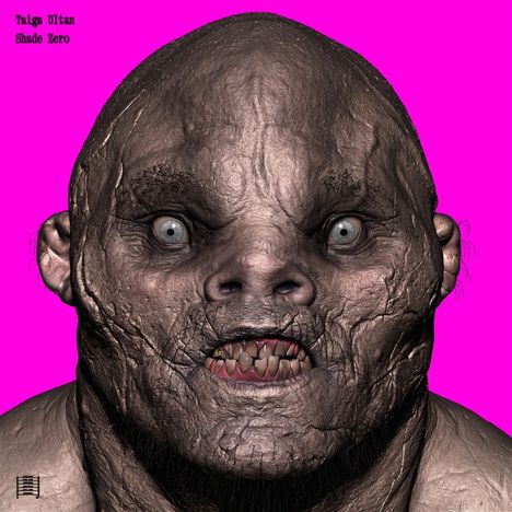 Text: "Taiga Ultan Shade Zero". Eine detailreich gerenderte Figur mit zerfurchtem Gesicht auf knallpinkem Hintergrund.