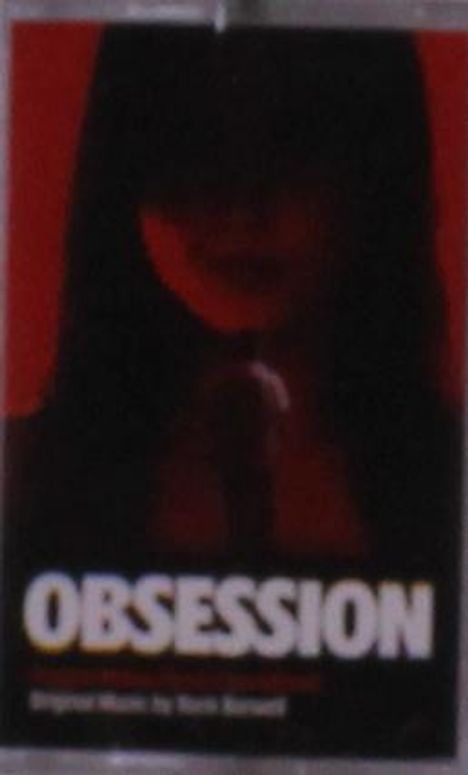 "OBSESSION" und "Original Music by York Bernow". Silhouette einer Frau mit schwarzem Haar und rotem Hintergrund.