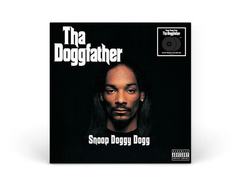 "Tha Doggfather", "Snoop Doggy Dogg", "Parental Advisory" Hinweis, Porträt eines Mannes mit langem Haar.