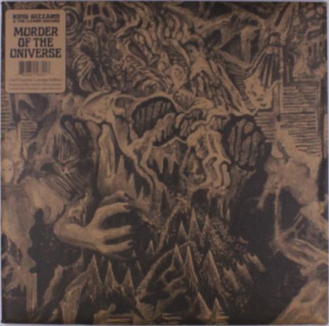 Texte: "Murder of the Universe", "King Gizzard & The Lizard Wizard". Dunkle, chaotische Zeichnung mit grotesken Formen.