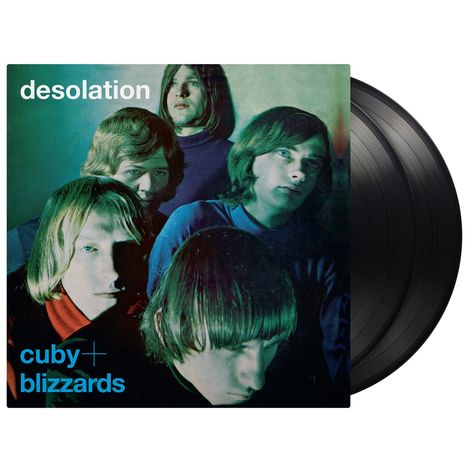 "Desolation" oben, "cuby + blizzards" unten links. Fünf Männer in blauem, grünlichem Licht auf einem Schallplattencover.