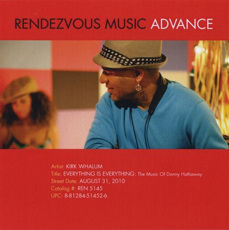„RENDEZVOUS MUSIC ADVANCE“ oben, Details zu Künstler, Titel, Datum und Katalognummer unten. Mann mit Hut im Vordergrund.