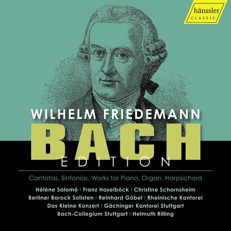WILHELM FRIEDEMANN BACH EDITION. Porträt im Hintergrund, "hänssler CLASSIC" Logo oben rechts.