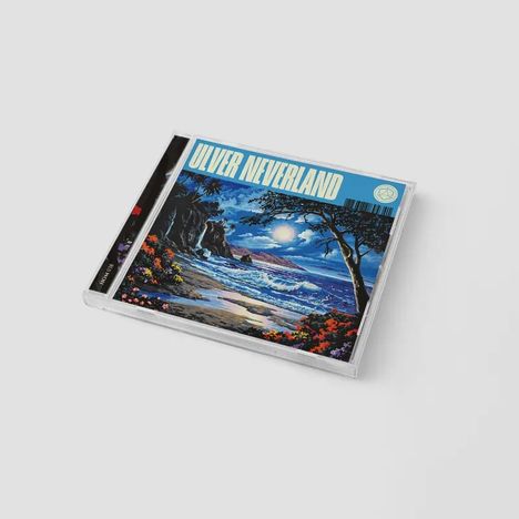 Text: "Ulver Neverland". CD-Hülle mit einem Strand bei Nacht, voller blühender Pflanzen und einem leuchtenden Mond.