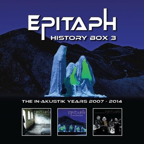 "Epitaph History Box 3", "The In-Akustik Years 2007 - 2014". Eine Illustration von drei verhüllten Figuren vor Berglandschaft.