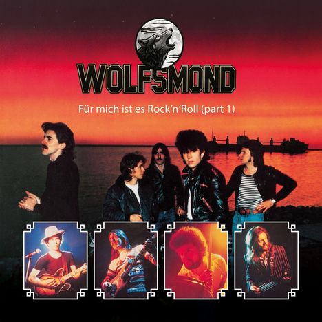 "Wolfsmond" mit Wolf-Logo. "Für mich ist es Rock’n’Roll (part 1)". Fünf Personen am Wasser, rote Abenddämmerung.
