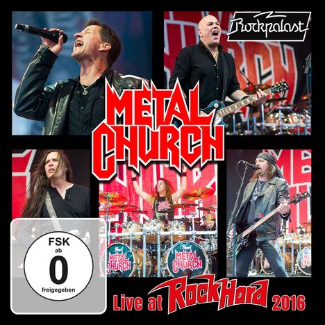 "Metal Church", "Live at Rock Hard 2016", "FSK ab 0 freigegeben". Musiker auf der Bühne mit Instrumenten und Mikrofonen.